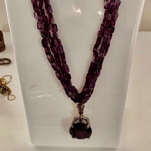 vintage amethyst necklace large center stone sterling silver findings 17"